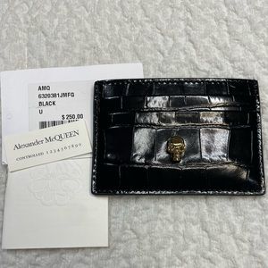 Alexander McQueen Black Croc Card Wallet